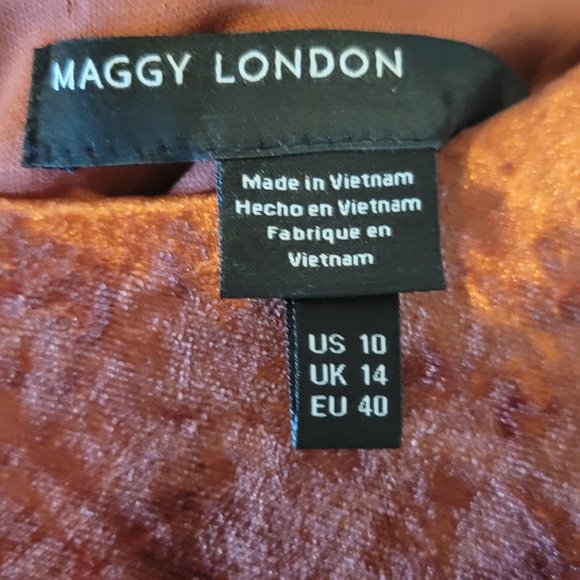 Maggie London WOMENS Crushed Velvet Dark Brick Mid Length DRESS - Picture 6 of 6